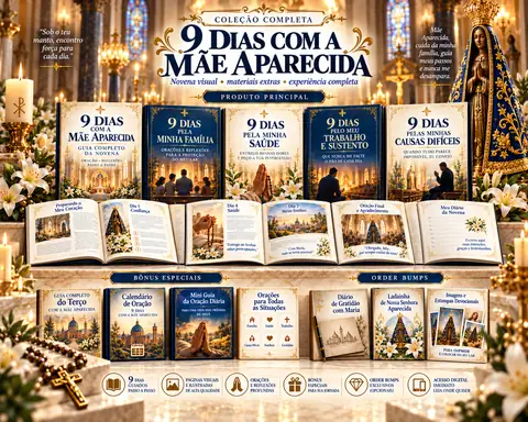 Coleção completa 9 Dias com a Mãe Aparecida com produto principal, bônus e materiais complementares